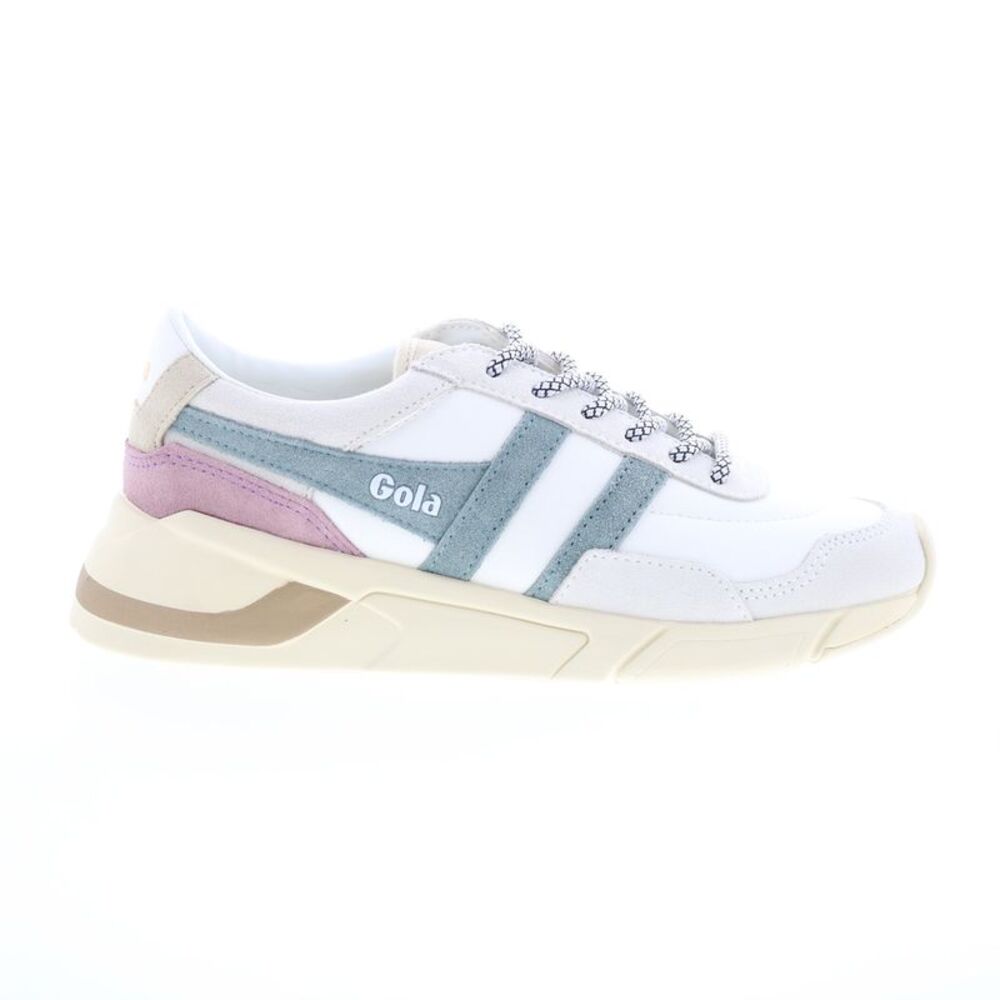 Gola Women's White Sneakers with Blue Stripes and Pink Heel